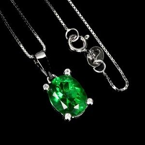 Elegant Natural Brazilian Green Topaz Pendant Necklace - 925 Sterling Silver